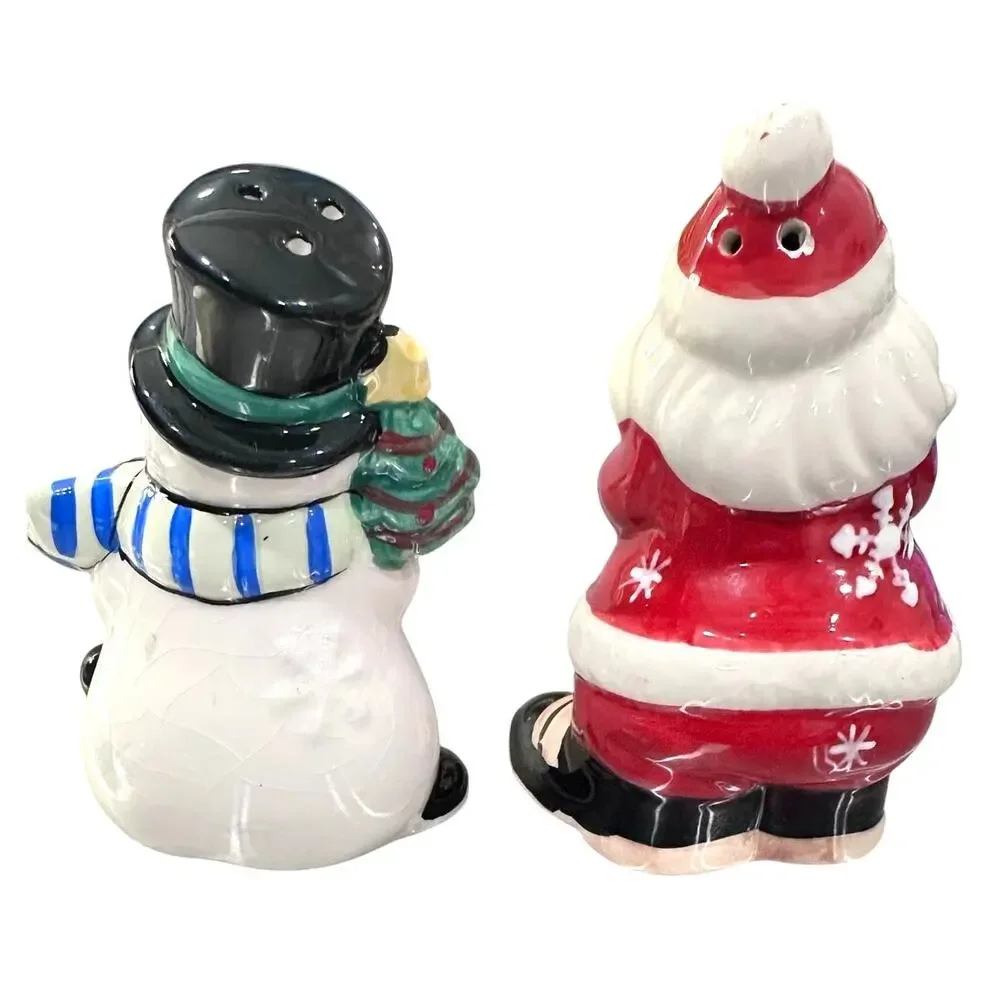 Fitz and Floyd 2011 Bright and Merry Santa Snowman Salt and Pepper Shakers Set